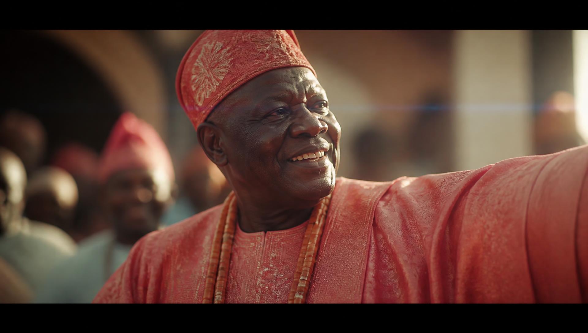 Ojude Oba patriarch in coral agbada