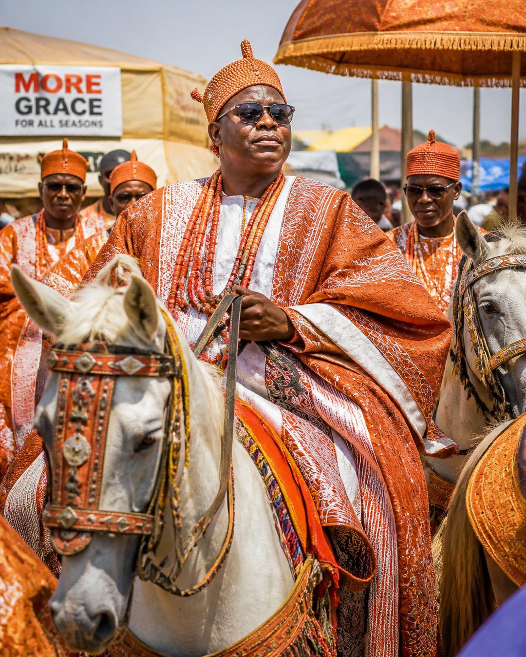 Ojude Oba horsemen in embroidered agbada