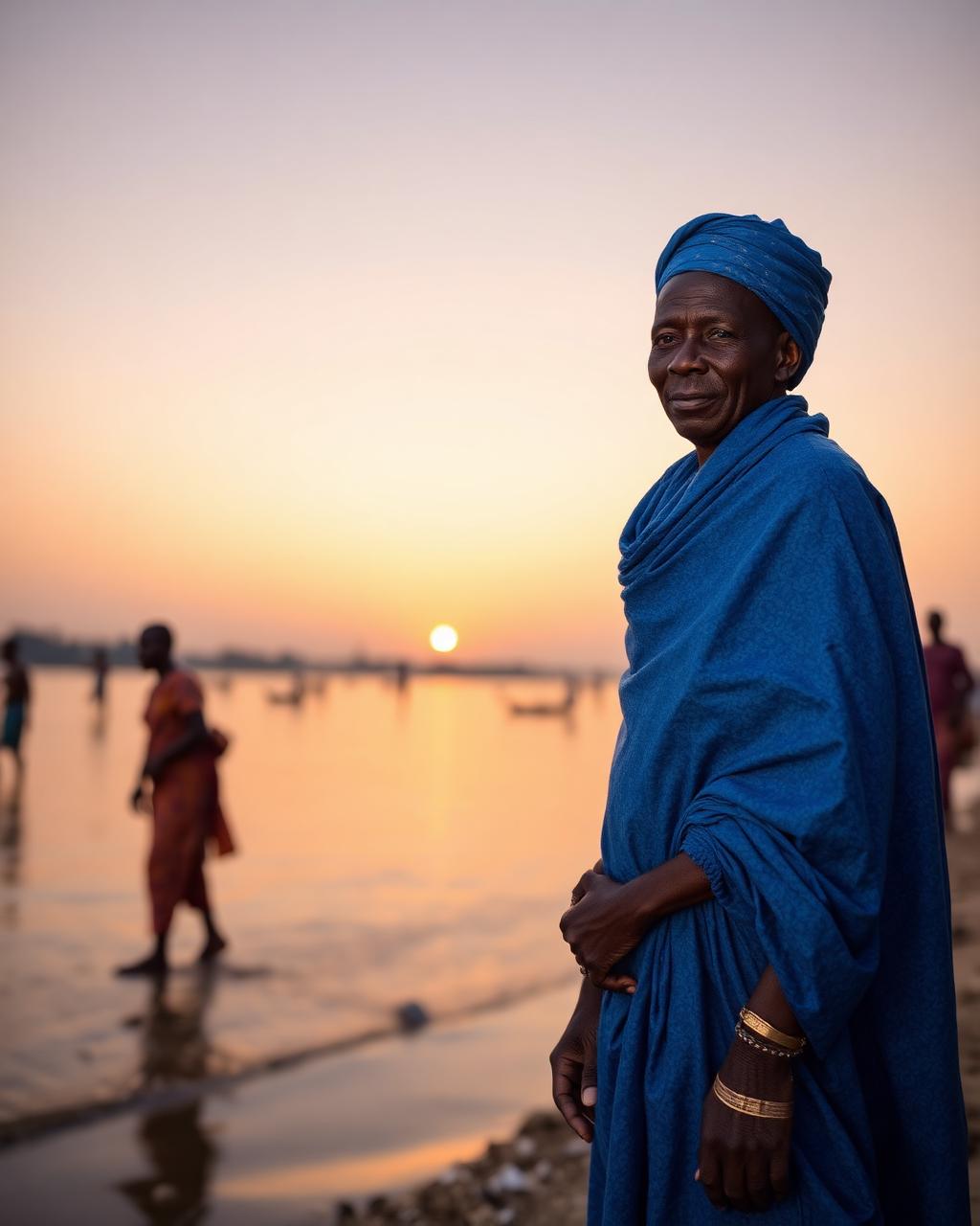 Argungu fisherman at dawn on the river bank