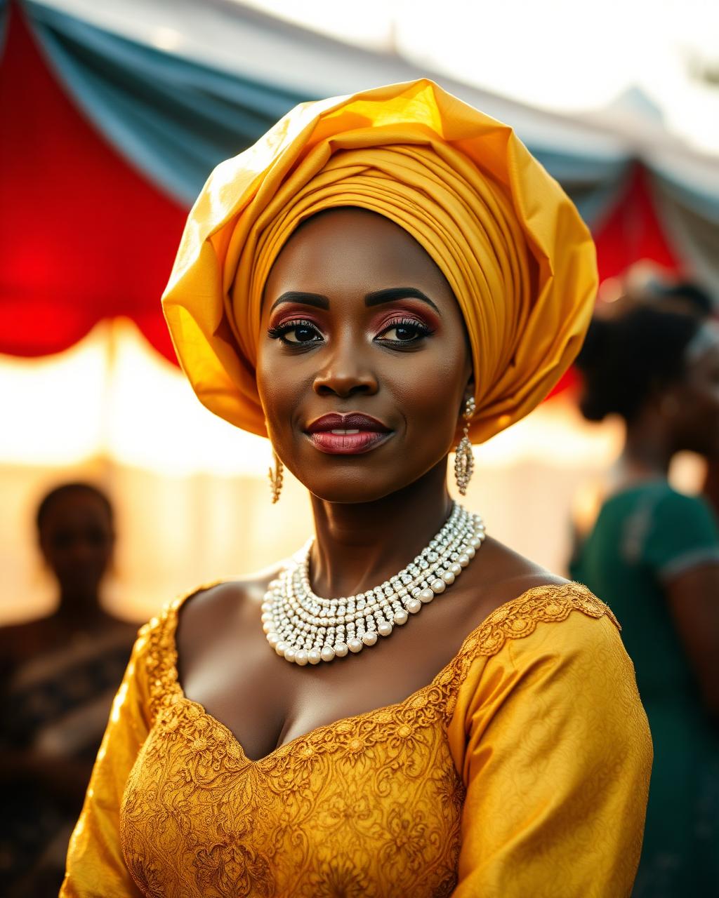 Lagos bride's gele catching afternoon light